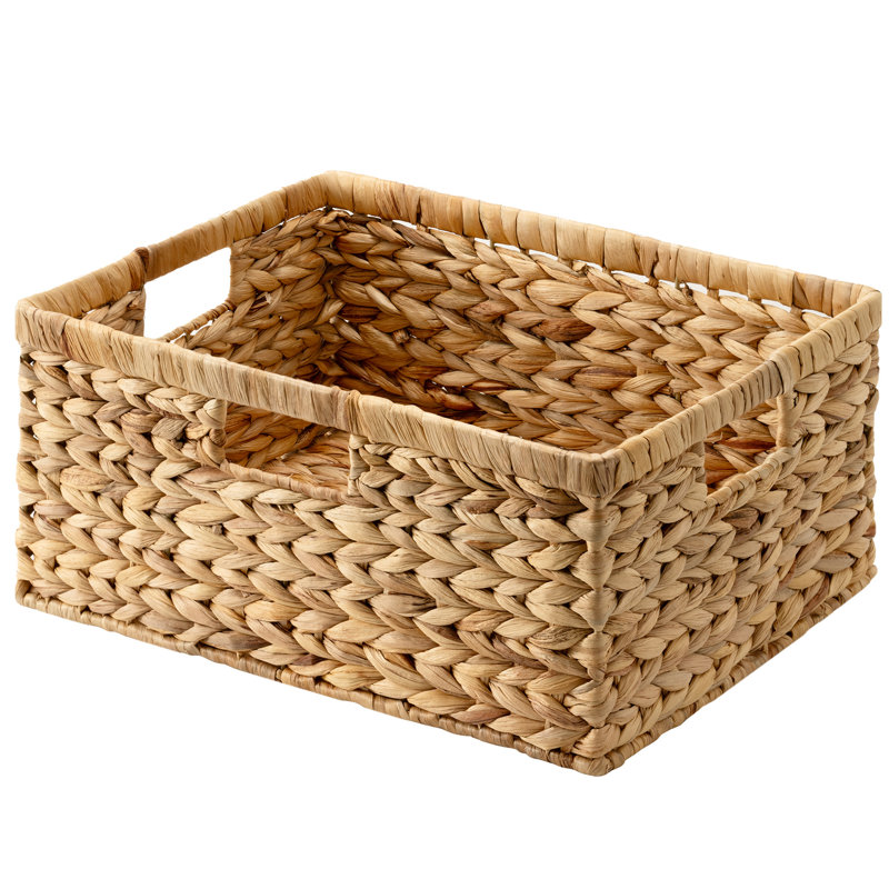 Handwoven Water Hyacinth Jumbo Storage Basket With Iron Frame And Built-In Handles - Natural, 7.76" H x 13.27" W x 16.73" D