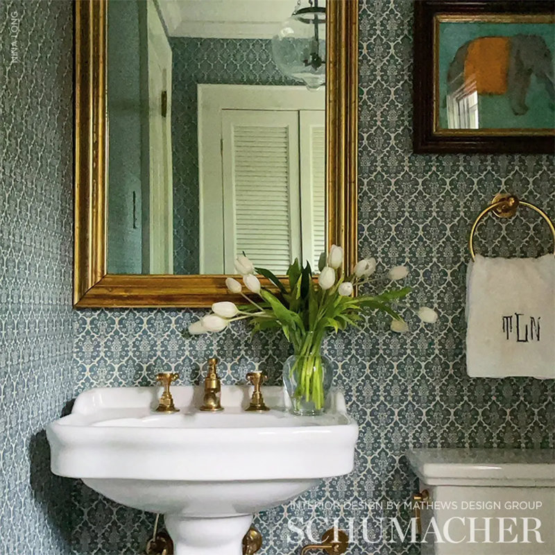Schumacher x Veere Grenney Burley Wallpaper, Peacock Blue