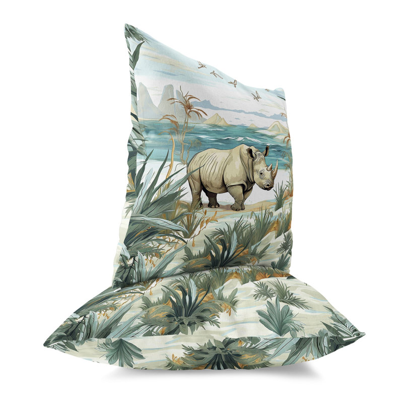 Coastal Rhino Reversible Throw Pillow, 18"H x 18"W, Blue/Beige