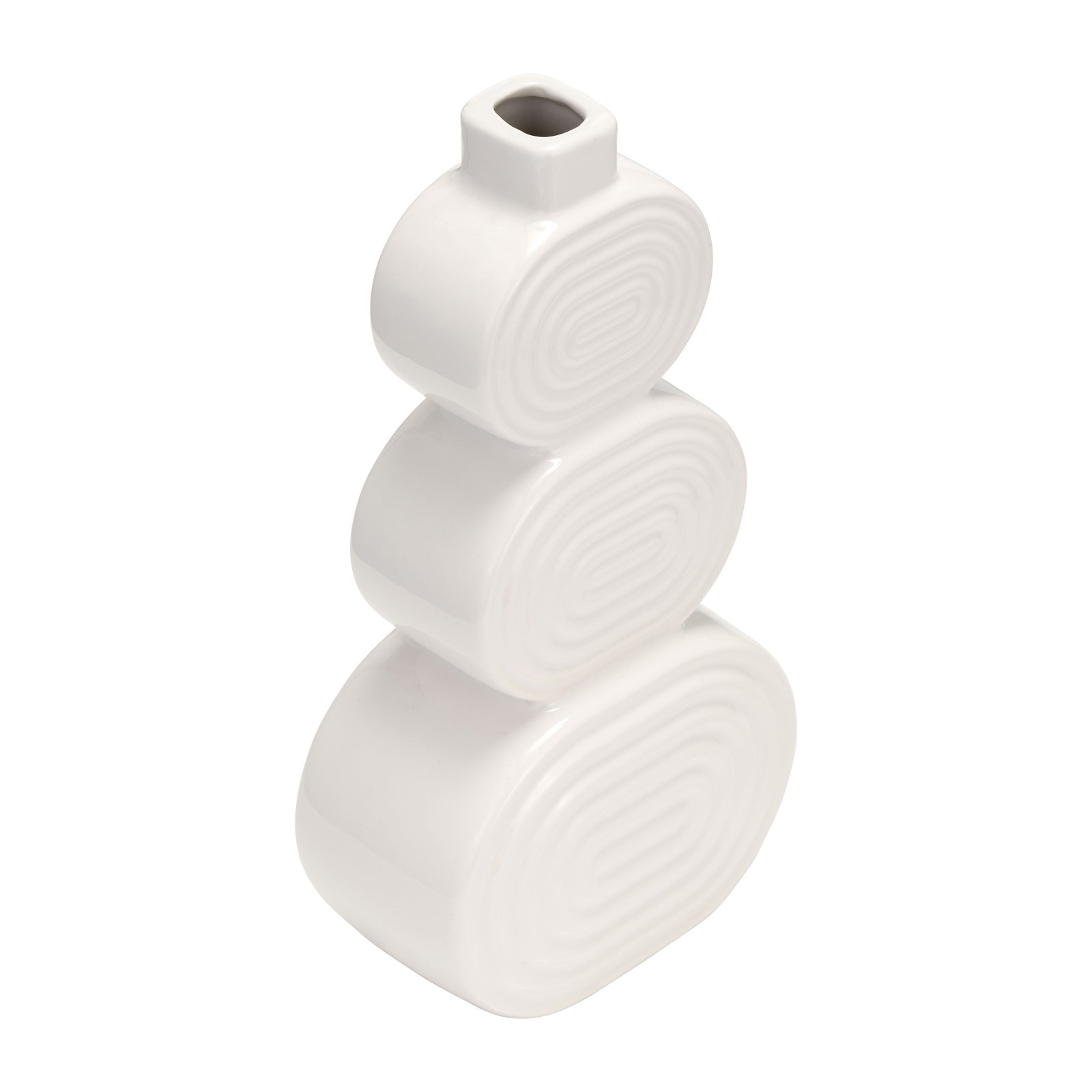 Alorie Ceramic Table Vase, Circles White, 12" H x 6" W x 3" D