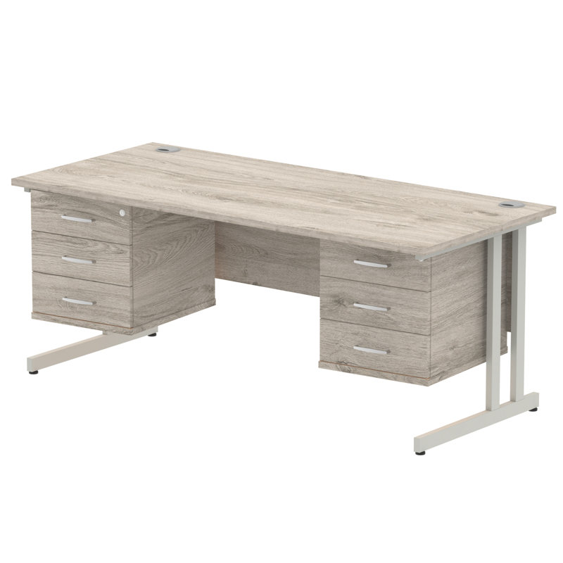 Zetta Metal Base Executive Desk, Grey,  73cm H x 180cm W x 80cm D