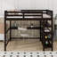 Lit mezzanine double avec tablettes de rangement et bureau-704342354