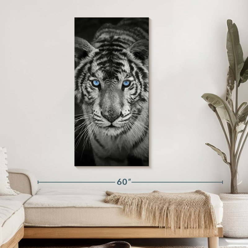 Tigre bleu sur toile, H 48 po x l 24 po x P 1,25 po