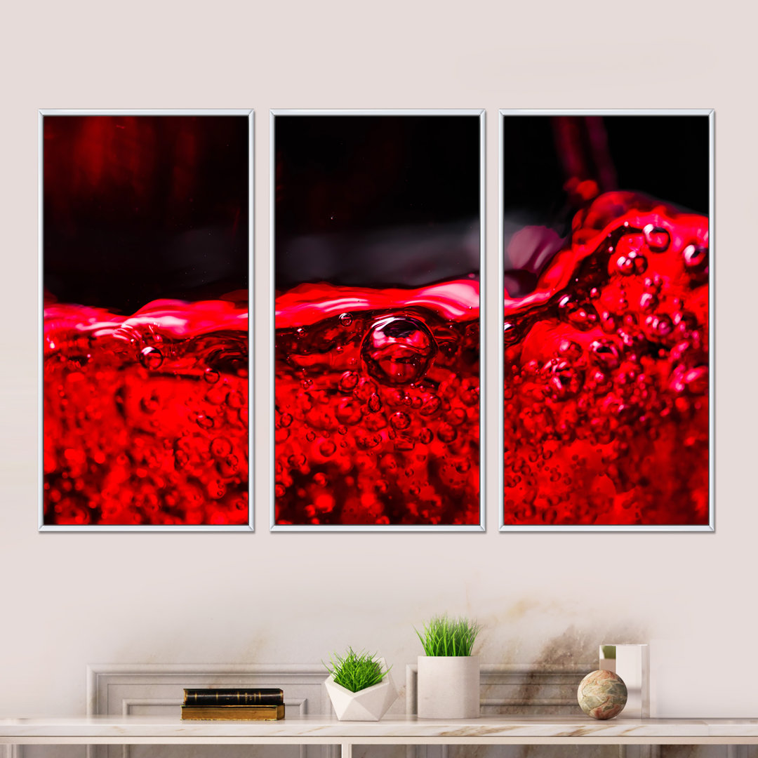 Red Wine on Black - 3 Piece Floater Frame Print on Canvas Wrought Studio™ Frame