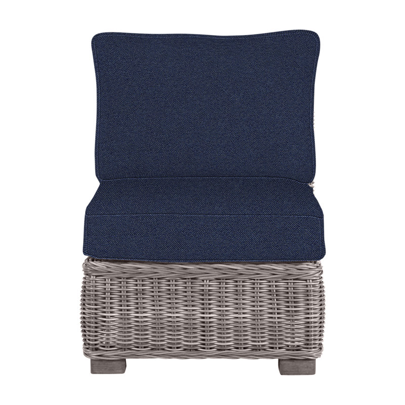 Fauteuil de chambre modulaire d'extérieur en résine tressée rustique N-Dura, Pas de soudure, Huître, Indigo Intermix