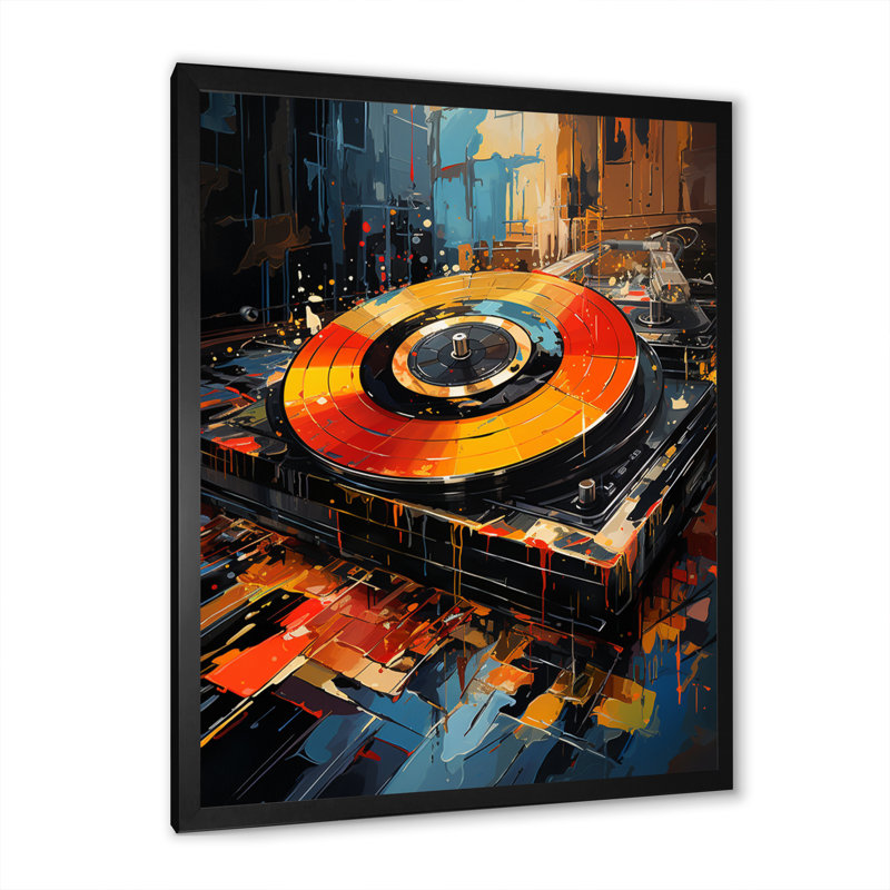 Popart Disque vinyle Reverie III sur toile, Cadre simple noir, H 40 po x l 30 po x P 1,5 po