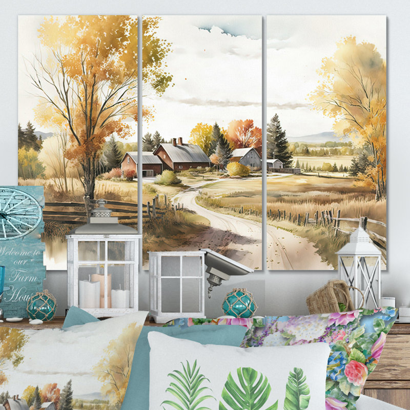 Magnifique grange au printemps - ensemble d'art mural sur toile, H 32 po x l 48 po x P 1 po, Toile tendue