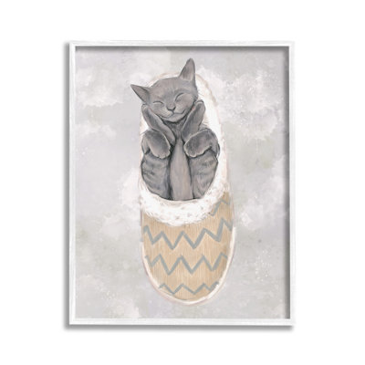 Grey Kitten Sleeping Framed Giclee Art by Ziwei Li