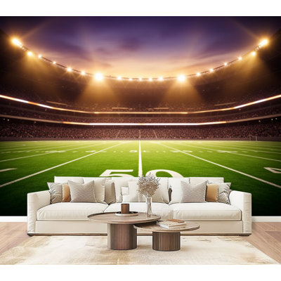Peel and Stick Wallpaper Illuminated American Football Stadium Sunset Empty Field Sports Lover Wall Murals 69"H x 96"W Removable PVC Wall Paper Self-Adhesive Wall Decor for Bedroom Living Room Home Office