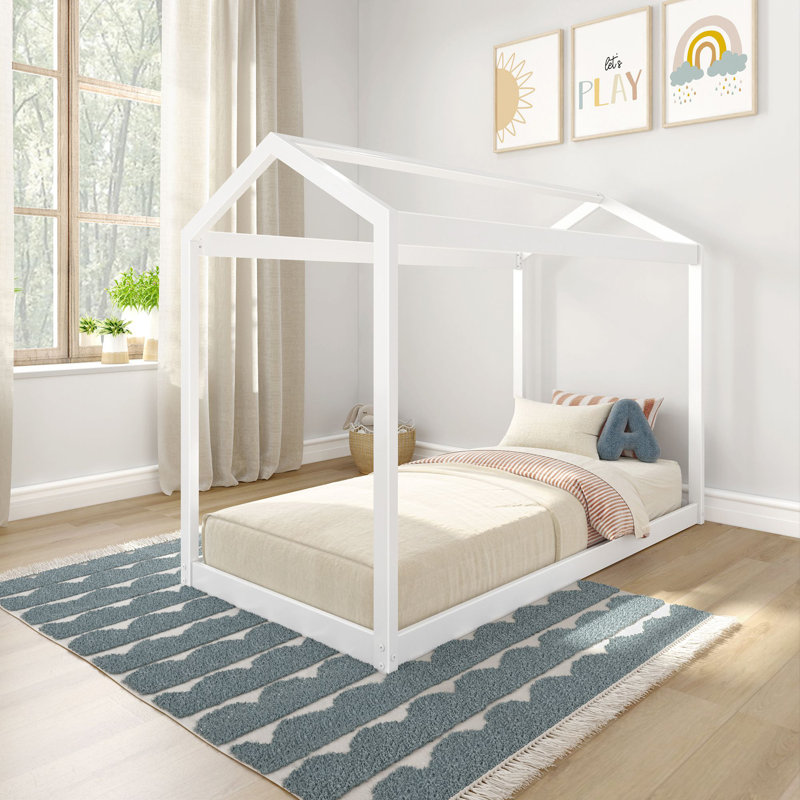 Annja Twin Solid Wood Four Poster Bed, White