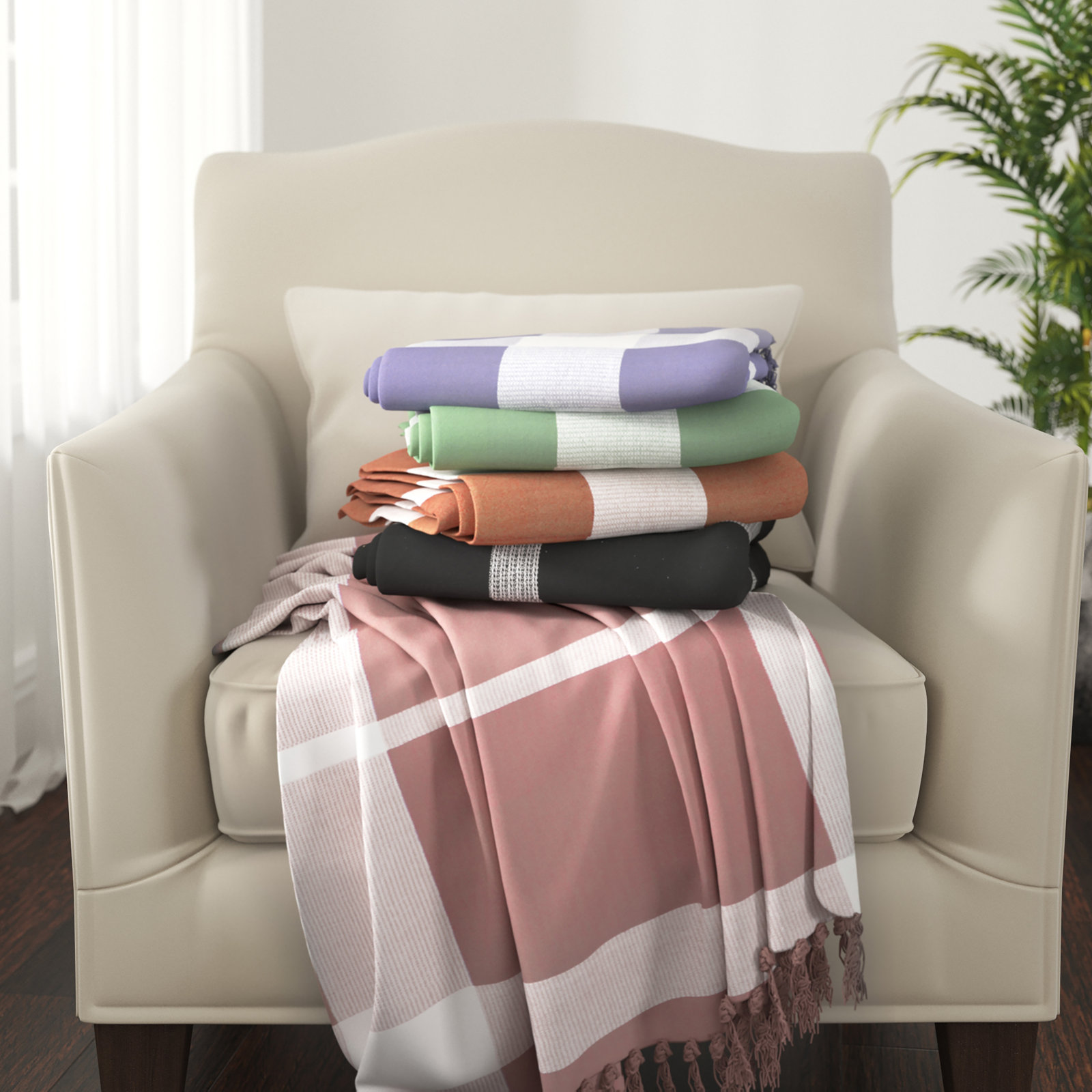 Plaid Cotton Throw Blanket, Black
