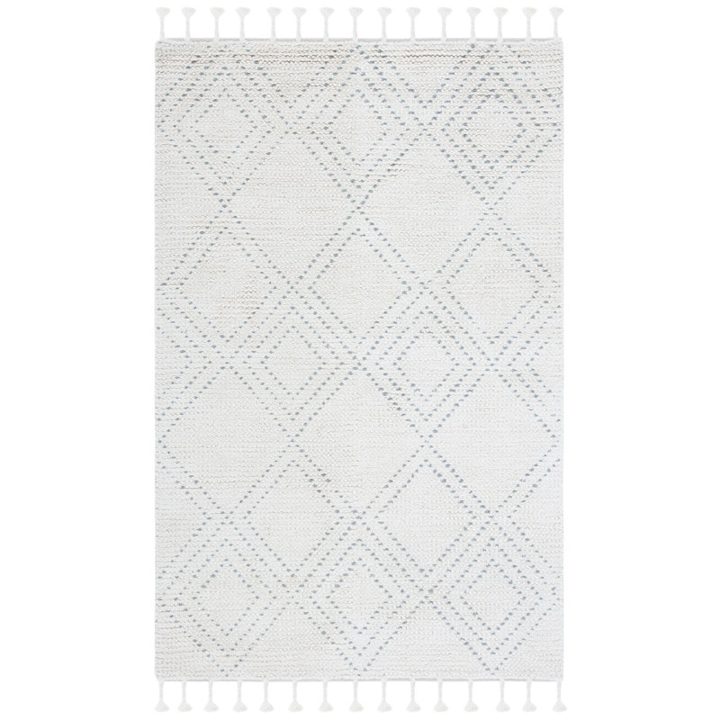 Ivory Geometric Flat Woven Wool Rug, 4' x 6'