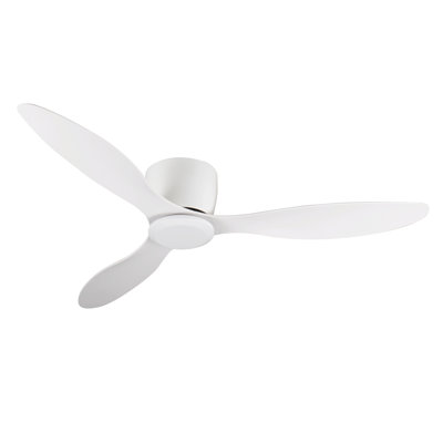 52" Flush Mount White Ceiling Fan Without Light, 3 Reversible Blades, With 6 Speeds Reversible Dc Motor,Low Profile Ceiling Fan With No Light For Living Room Kitchen Bedroom