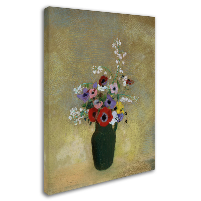 Odilon Redon Large Green Vase with Mixed Flowers Canvas Art