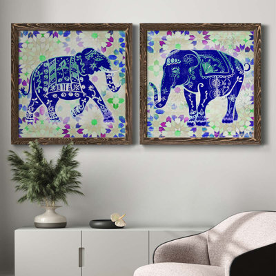 «Painted Elephant I», ensemble de 2 peintures sur toile encadrées