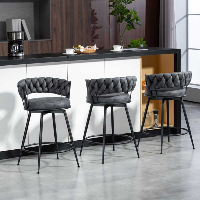 Upholstered Swivel Counter Stool, Blue/Black, Counter Stool (24" Seat Height) 