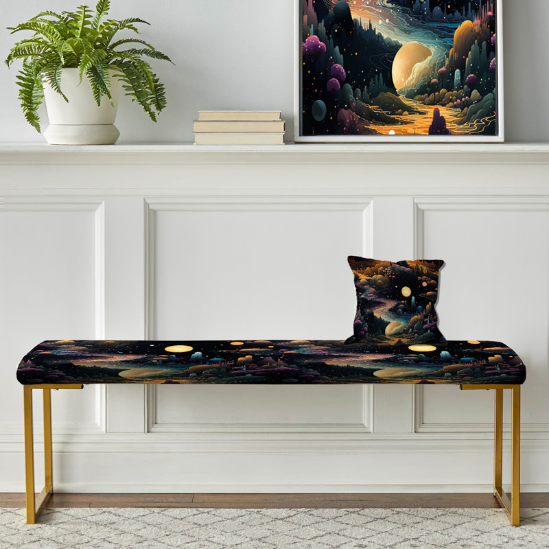 Landscape In Space Pattern - Floral Upholstered Gold Bench