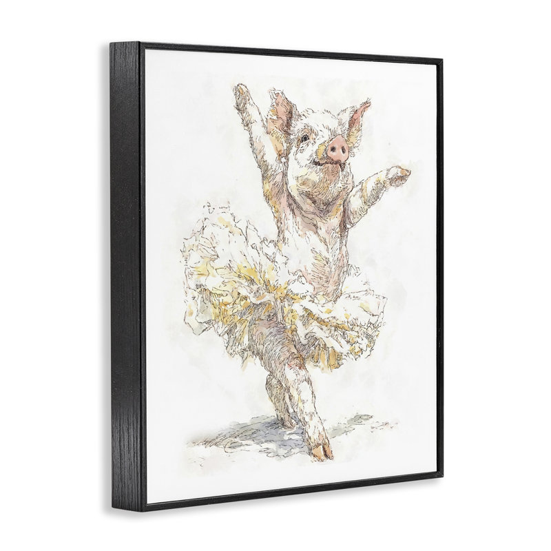 Ballet cochon tutu, estampe numérique, design par Ziwei Li, H 20 po x l 16 po, Giclée encadrée noir minuit