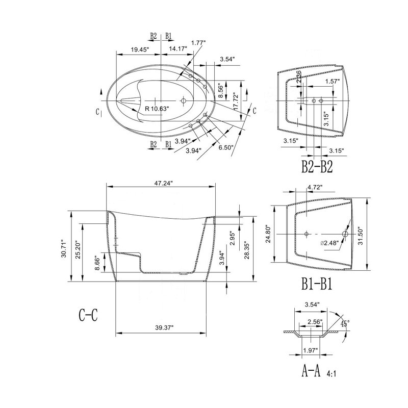 48'' x 31.50'' Freestanding Air Plastic / Acrylic Bathtub with Faucet