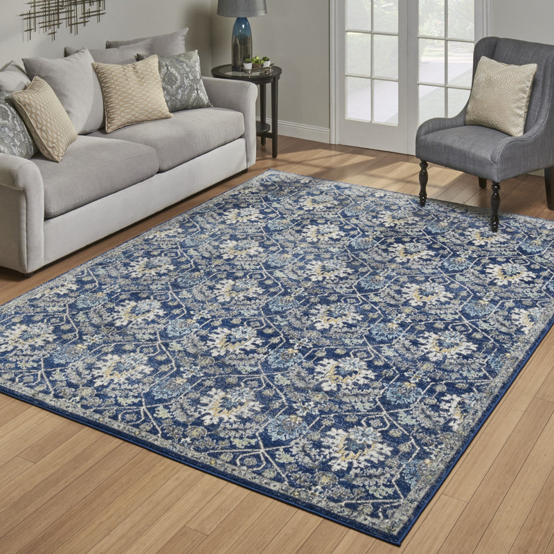 Tapis en polypropylène bleu marine / ivoire Elyse Marlow, Rectangle 6 pi 6 po x 9 pi 6 po