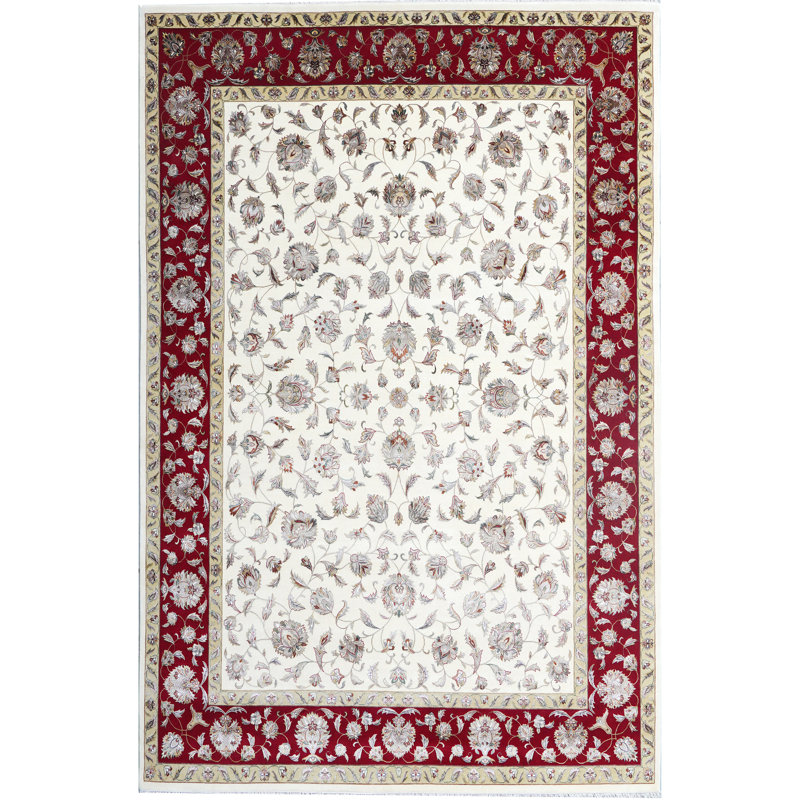 Tapis ivoire et rouge noué à la main de haute qualité