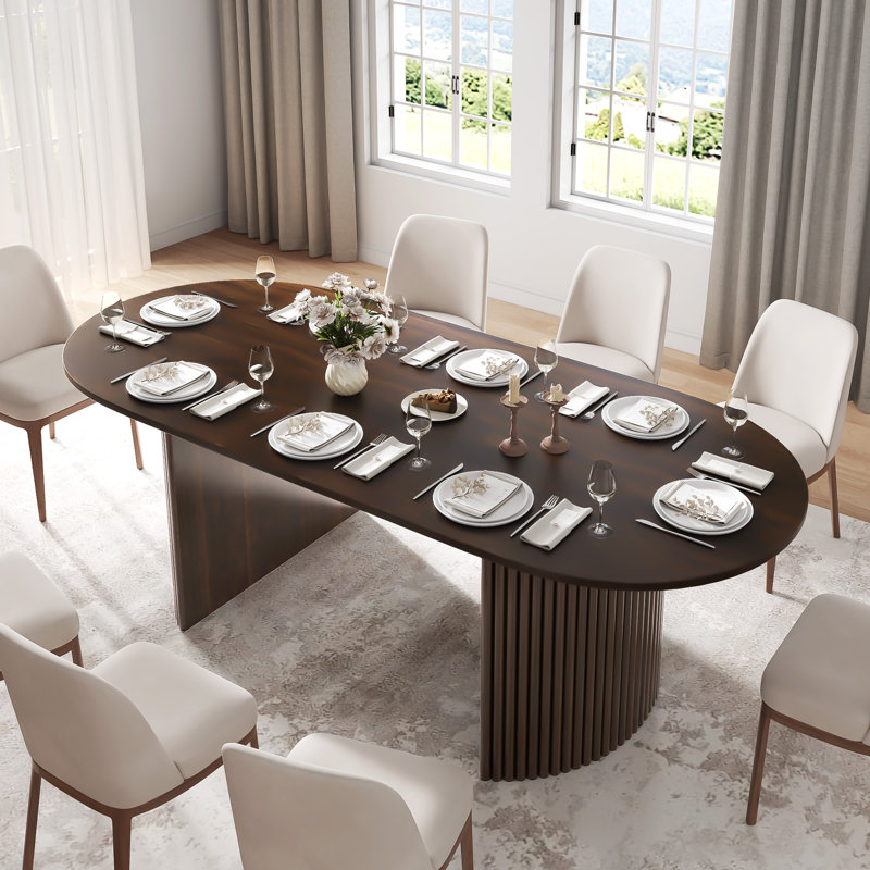 Fohoren Oval Dining Table Double Pedestal Kitchen Table, 79" L x 33.5" W x 30" H, Walnut