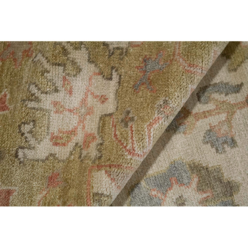 Hand-Knotted High-Quality Tan and Green Area Rug