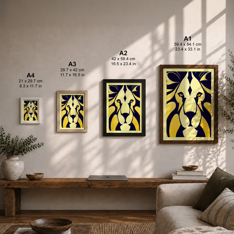 Regal Lion Emblem Art Deco - Print, A3 - 42.0 x 29.7 cm, White