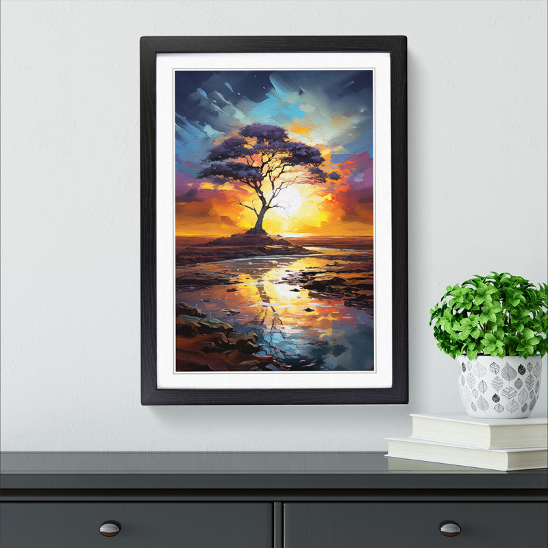 Sunrise Informel - Single Picture Frame Print on Wood, 46cm H x 34cm W x 2cm D, Black