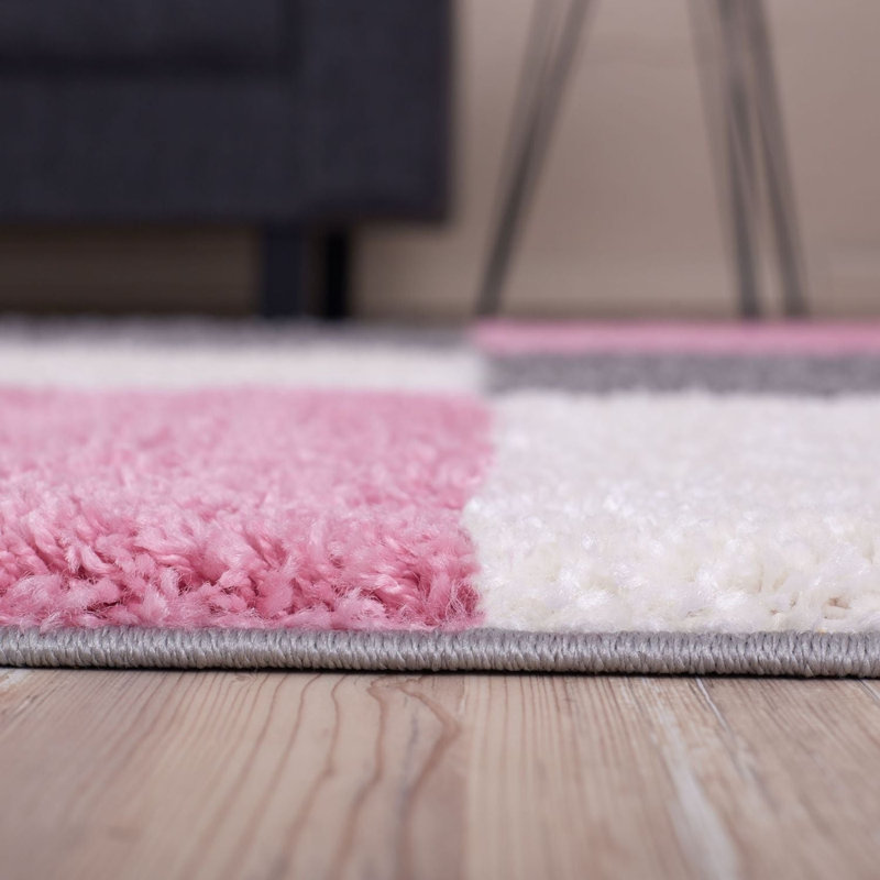 Myshaggy Collection Rugs Geometric Design in Pink, Rectangle 80 x 150cm