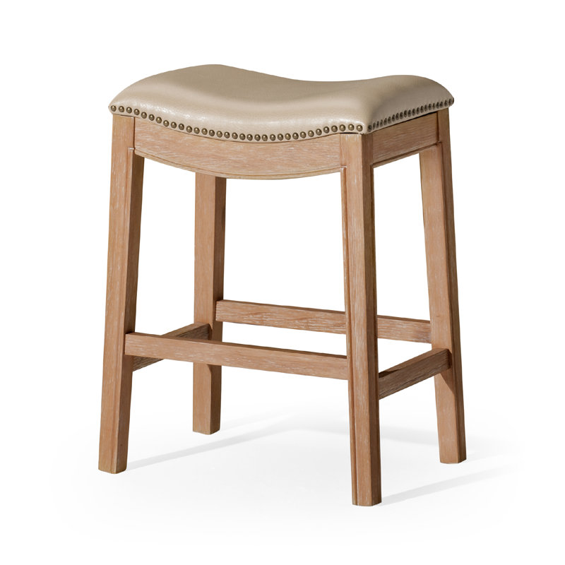 Maven Lane Adrien Backless Saddle Stool with Faux Leather Upholstery, Counter Stool (26" Seat Height)