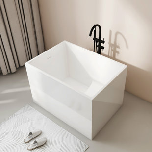 HIGEINE 39" Acrylic Freestanding Japanese Bathtub Modern Soaking Tub With Seat Design With Drain And Overflow In White