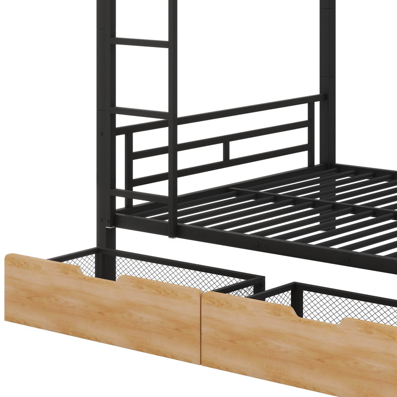 Full-Size Metal Convertible Bunk Bed With Two Built-In Drawers