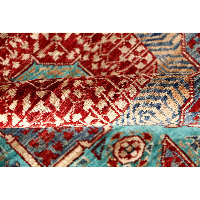 Tapis unique rouge / bleu / beige noué à la main de haute qualité