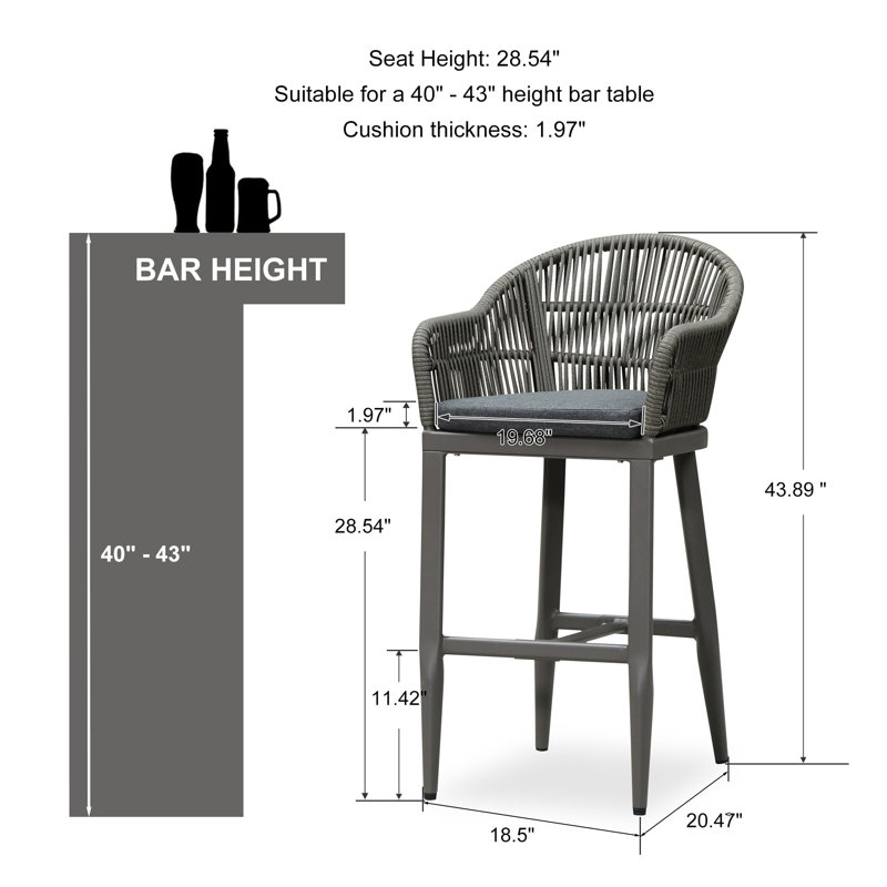 Ensemble de 2 tabourets de bar d'extérieur en rotin d'extérieur avec dossier à accoudoirs enveloppants pour l'extérieur