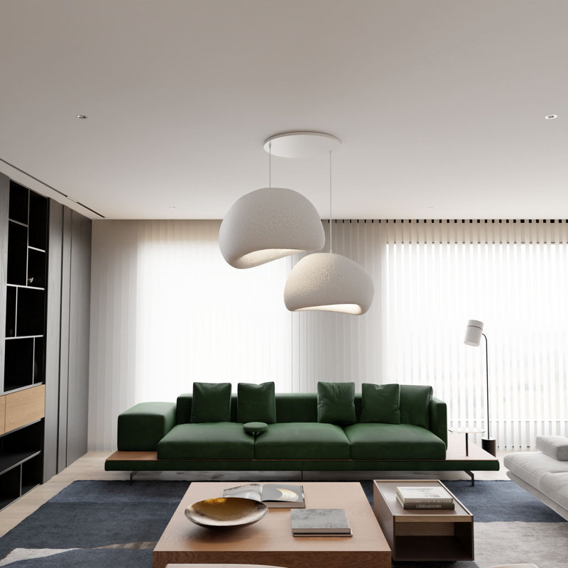 Elegant Adjustable Chandelier, White Polymeric Composite Body, 35 - 47.2 inches | Model 5B: 17.7 x 15.7 x 12.6 inches | Model 3B: 16.1 x 12.6 x 9.4 inches | Perfect for Modern Dining Rooms & Living Spaces, 2 x E27 Max 40W