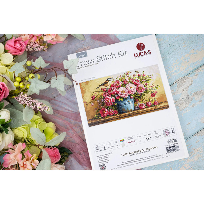Trousse de broderie au point de croix compté « Bouquet luxuriant de fleurs » de Luca-S B7055L