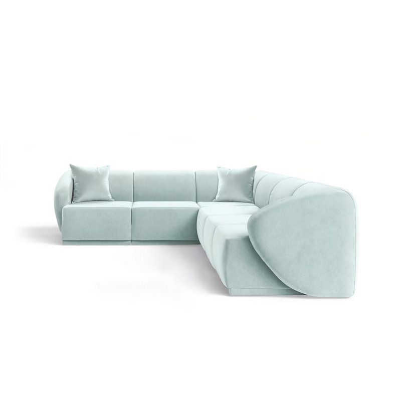 6 Seater Velvet Sofa & Chaise, Right Hand Facing, Blue Velvet