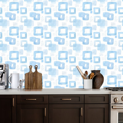 Peel and Stick Wallpaper Blue Gingham seamless watercolor stripes tartan for spring picnic Contact Paper Removable Self Adhesive Wall Mural Wall Decor for Bedroom Kitchen Cabinets 17.7in x 118in