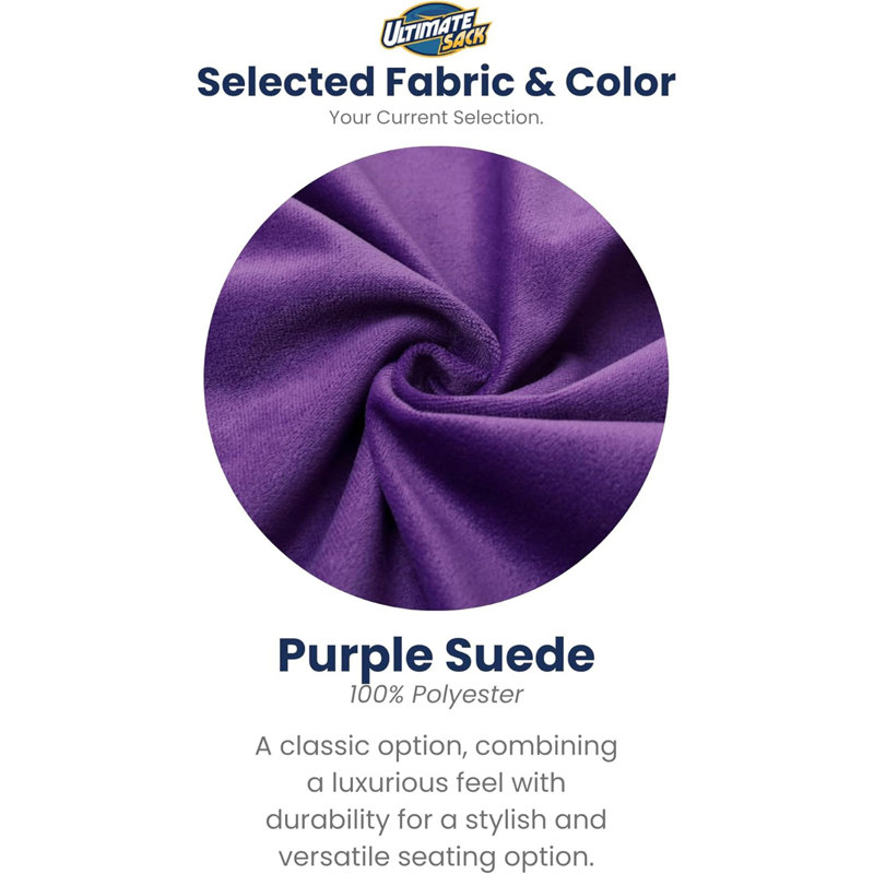 5ft Bean Bag Chair and Footstool, Oversized Lounger, Suede, 28" H x 48" W x 48" D, Purple Suede