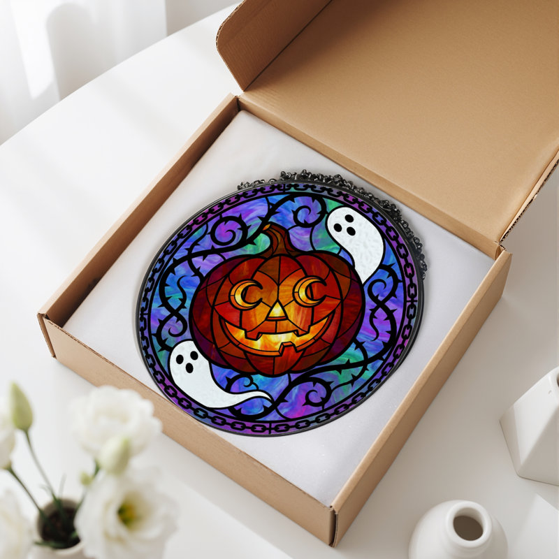 Panneau de vitrail en verre coloré 12 "H Pumpkin