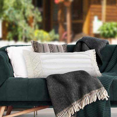 Coastal Striped Braided Woven Indoor/Outdoor Oversized / King Lumbar Accent Pillow