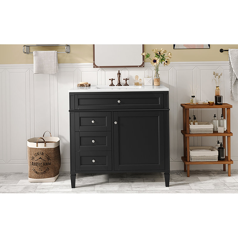 Meuble-lavabo 36 po avec lavabo supérieur, meuble-lavabo moderne avec 2 tiroirs et tiroir escamotable, meuble-lavabo simple