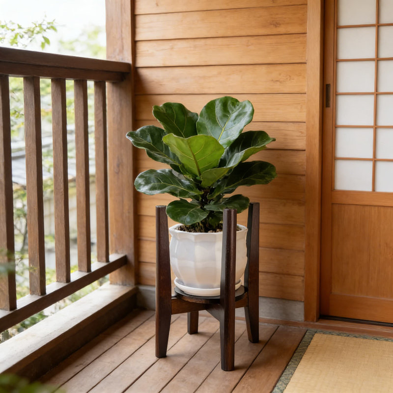 Support à plante d'intérieur réglable avec plateau amovible, support à plantes en bois de style Mid-Century moderne pour pots de 8 à 12 pouces, pieds K robustes