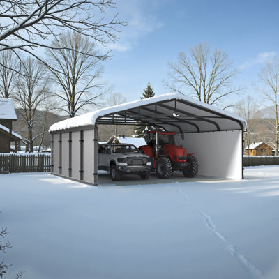20 Ft. W x 20 Ft. D Heavy-Duty Metal Carport with Galvanized Roof & Fabric Walls, Solar Light,  All-Weather Outdoor Canopy Shelter Rated 50psf Snow