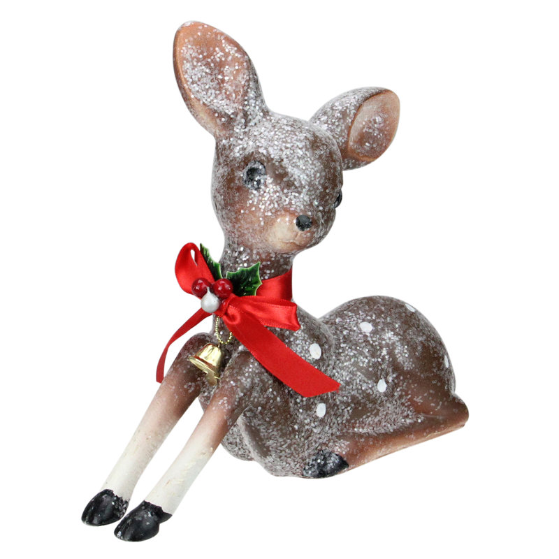 Décoration de Noël de 7,5 pouces pour renne à paillettes brun et blanc