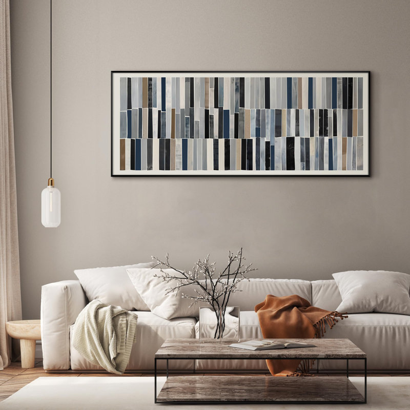 Très grande reproduction d'art sur toile - Motif géométrique moderne à rayures et motifs abstraits pour le salon ou la chambre à coucher - «Assemblage requis du cadre (cadre non fini)»