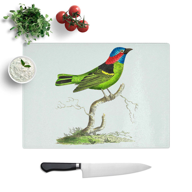 Tempered Glass Collared Tanager Bird Chopping Board, 39 cm W x 28.5 cm L