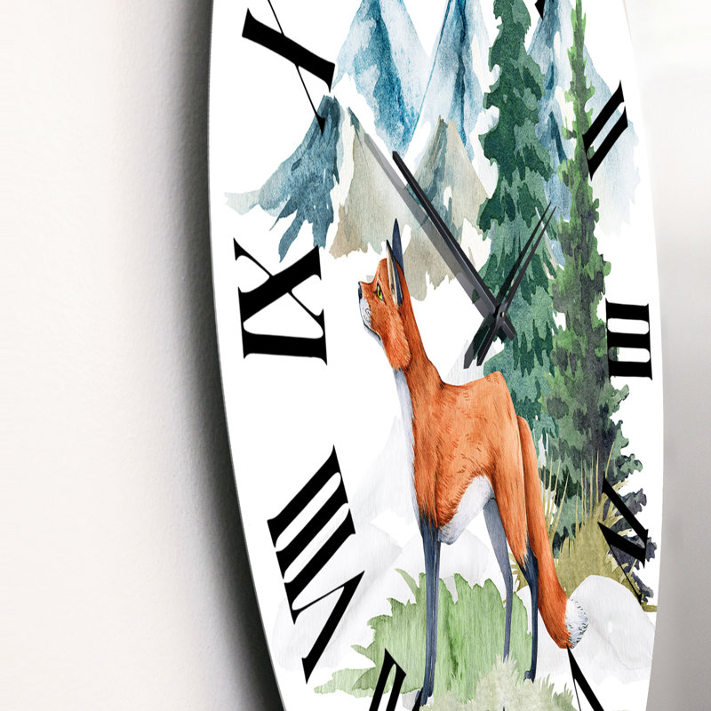 Renard roux dans un paysage de forêt d'hiver - Horloge murale traditionnelle, Moyen