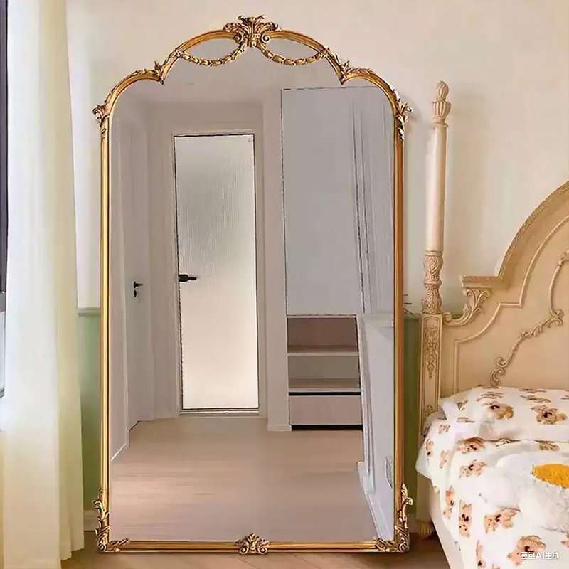 European-Style Vintage Carved Wall-Mounted Full-Length Mirror, 70.87” x 27.56”
